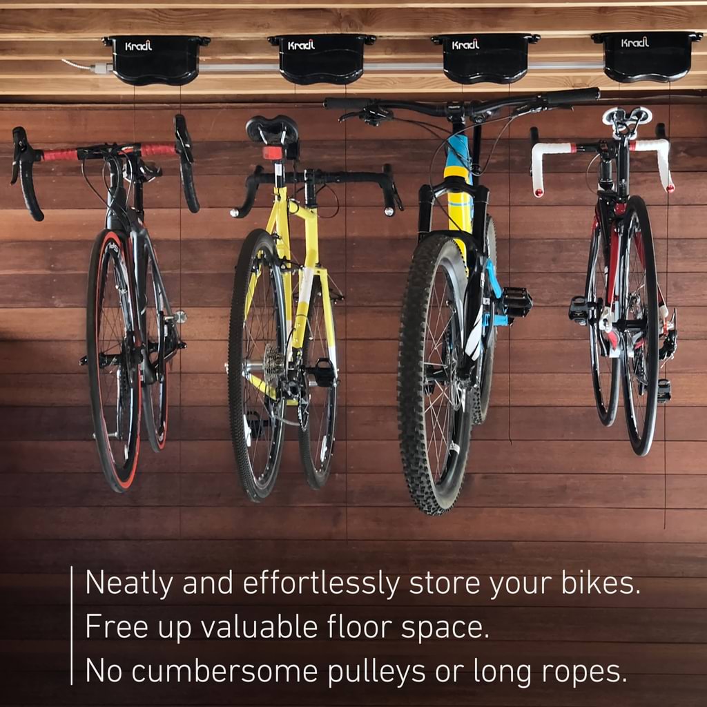 Four bikes hanging from Kradls