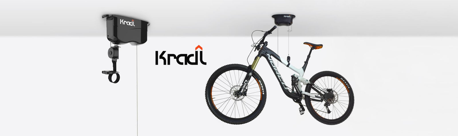 Kradl banner image with hanging mountain bike.